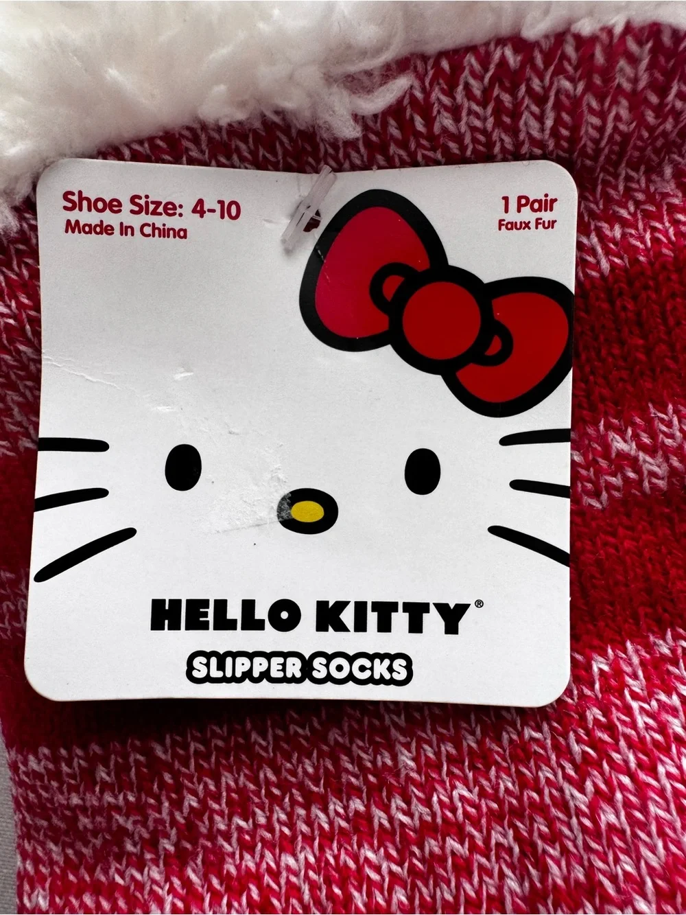 Hello Kitty Red Plush slipper Socks , grip bottom, soft and cozy woman size4-10